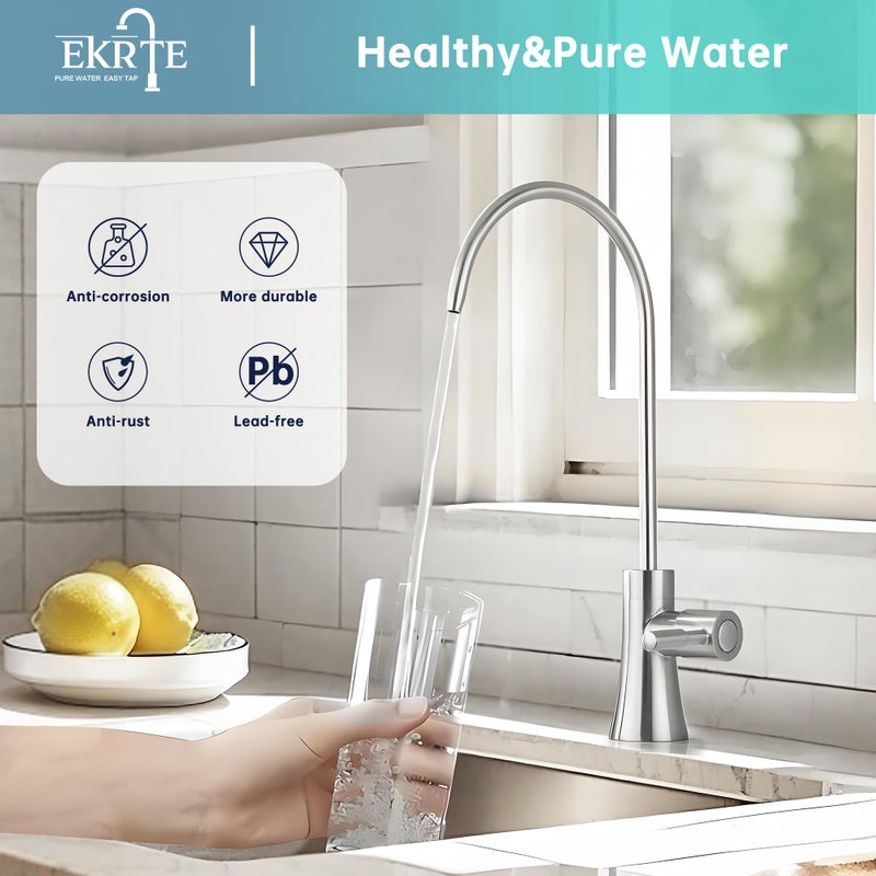 EKRTE Brass Drinking Water Faucet, Filtered Water Reverse Osmosis RO Faucet for Kitchen Sink, Brushed Nickel Reverse Osmosis Tap for Kitchen Sink - Image 3